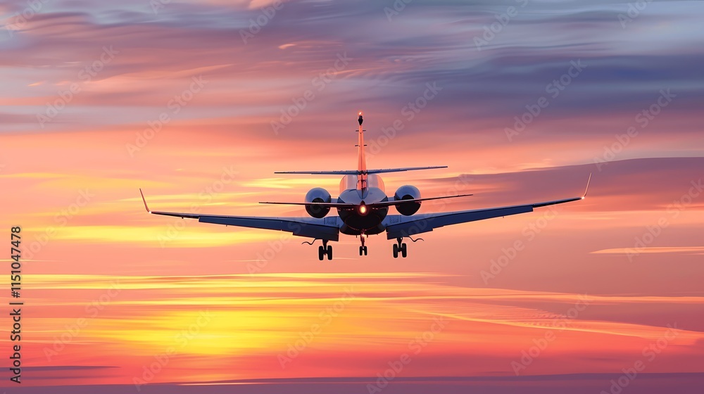 Sunset Scene with Airplane in Vibrant Sky Sunset Scene with Airplane in Vibrant Sky