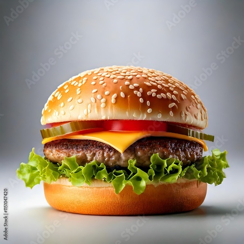 Classic Juicy Hamburger - Premium Stock Photo Isolated on White Background for Marketing & Design photo