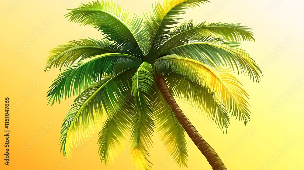 Obraz premium Palm tree against bright yellow background.