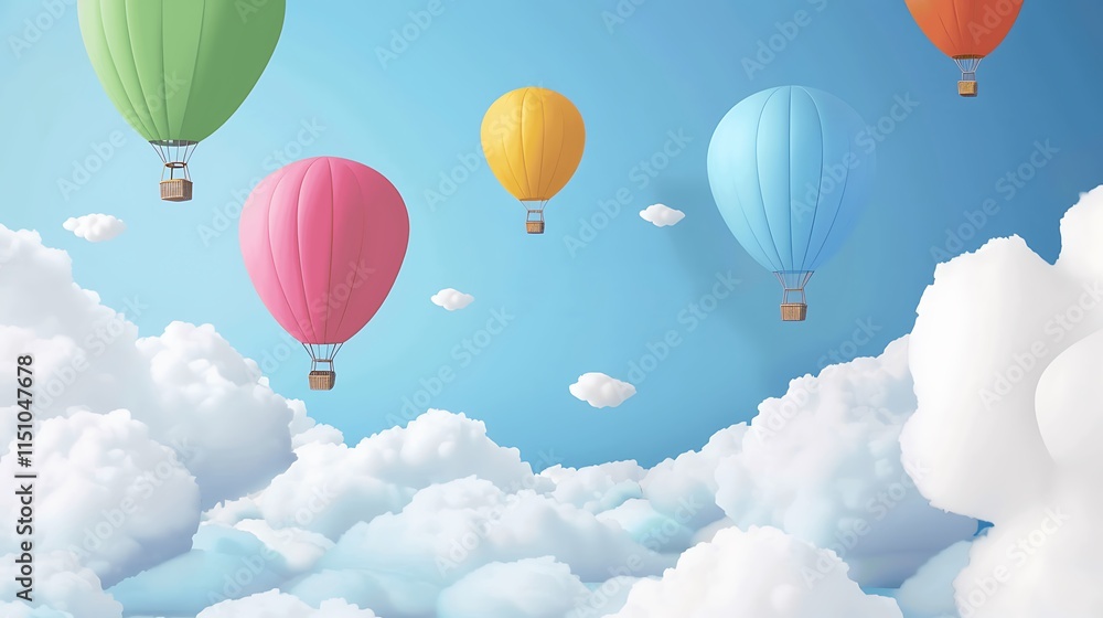 Fototapeta premium Colorful Hot Air Balloons Floating in Blue Sky
