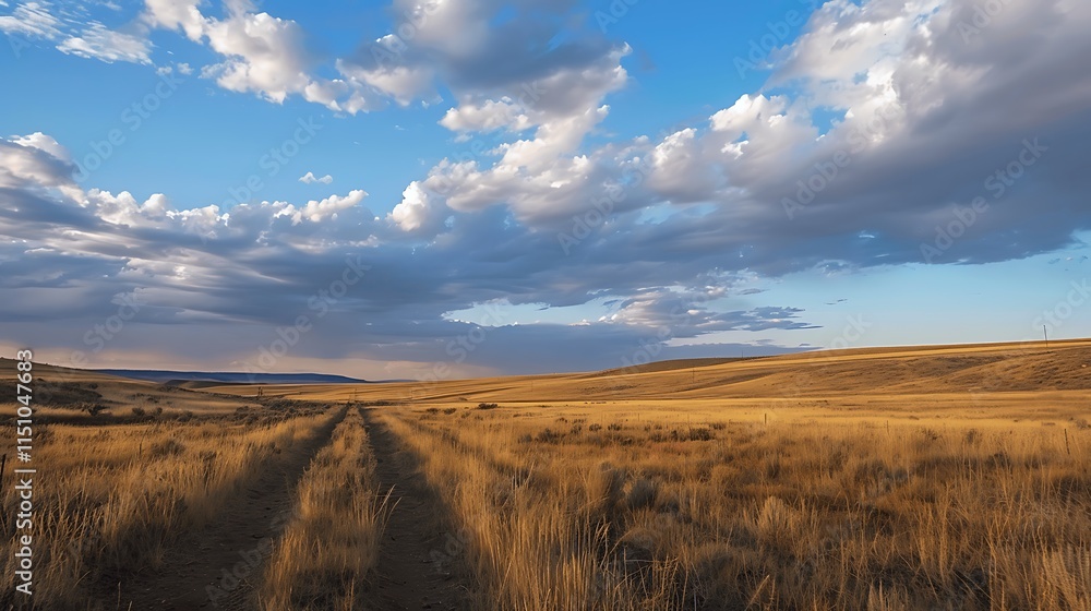 Serene Prairie Landscape Under Cloudy Sky Serene Prairie Landscape Under Cloudy Sky