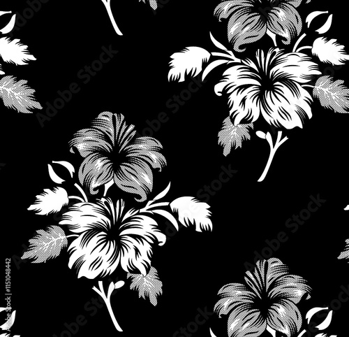 seamless gentle vector paisley print with ethnic paisley and flowers pattern, allover composition. Detailed beautiful paisleys with floral motives in black and white. photo