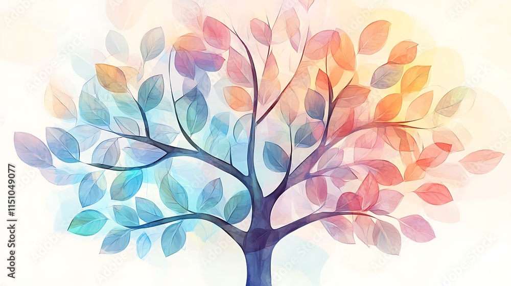 Fototapeta premium Colorful tree with soft, abstract leaves.