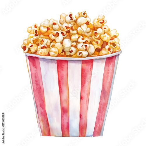 Watercolor Illustration of Popcorn Bucket Isolated on Transparent Background