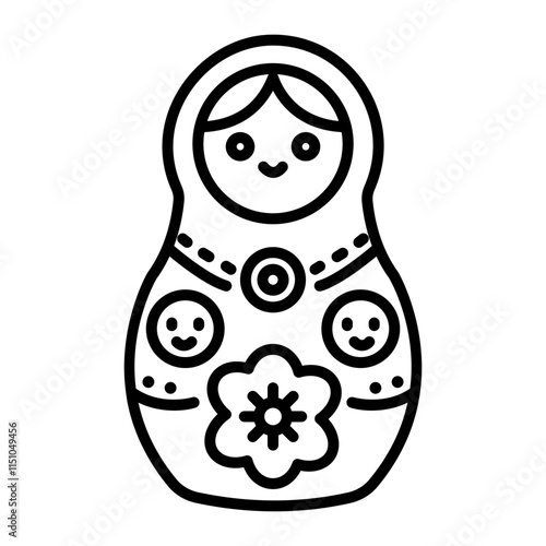 Matryoshka doll icon in linear style 