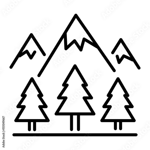 Siberian forest icon in linear style 
