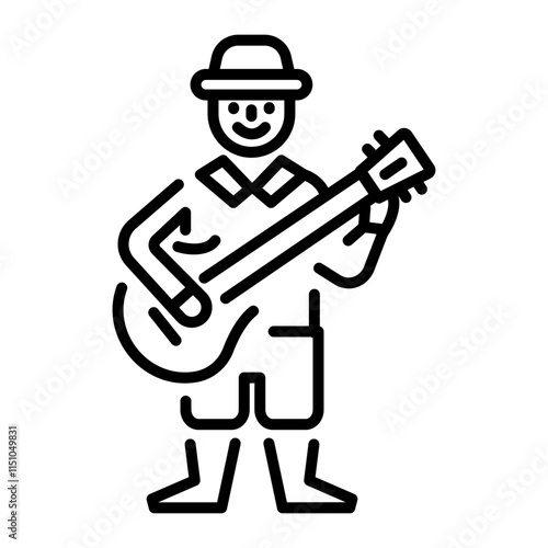Street musician playing guitar icon in line style 