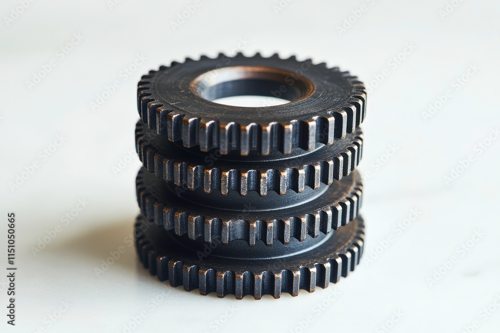 Stack of Gears on Plain Background in Macro Shot Stack of Gears on Plain Background in Macro Shot