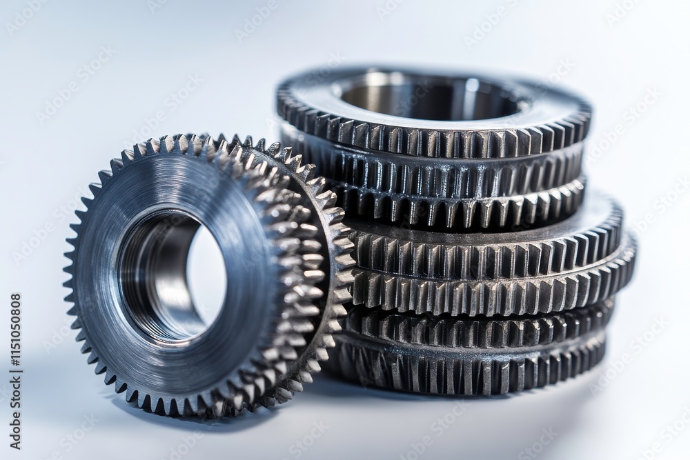 Stacked Gears on a Plain White Tabletop Stacked Gears on a Plain White Tabletop