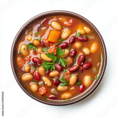 Topview bean soup in a bowl isolated on a white background photo