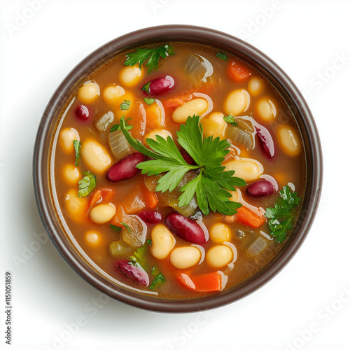 Homemade bean soup in a bowl isolated on a white background photo