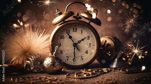 Vintage Alarm Clock Amidst New Years Eve Festivities photo