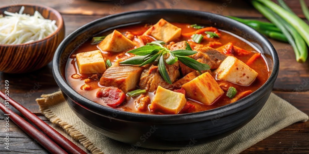 Spicy Korean pork stew with kimchi, tofu, and vegetables , Korean cuisine, spicy, pork stew, kimchi, tofu Spicy Korean pork stew with kimchi, tofu, and vegetables , Korean cuisine, spicy, pork stew, kimchi, tofu