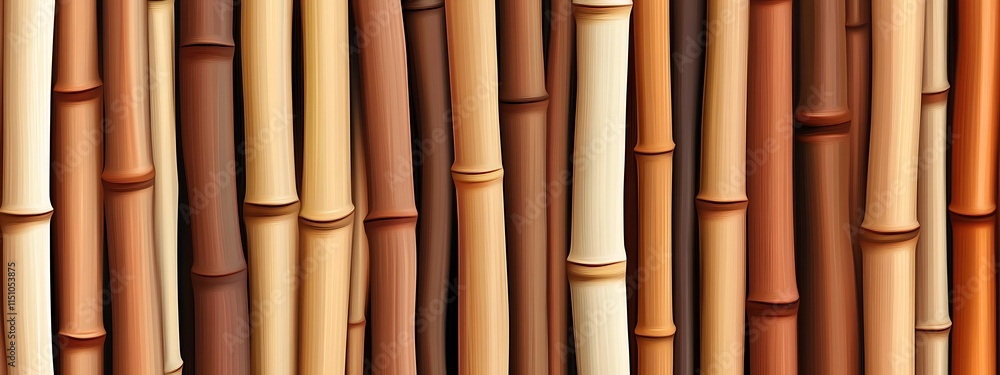 Naklejka premium Bamboo stems in various shades of brown arranged in a vertical pattern, creating texture.