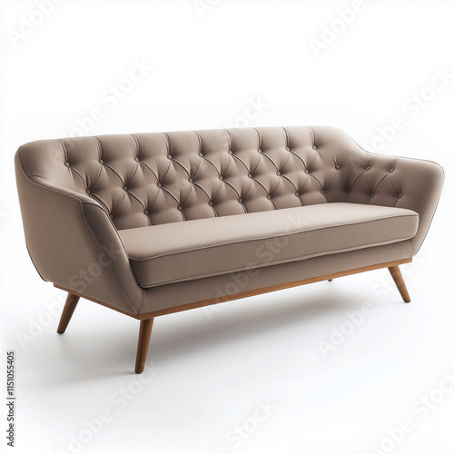 Sofa with angular wooden legs isolated on a white background photo