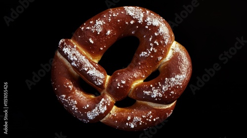 Bavarian pretzel on a black background, close-up photo