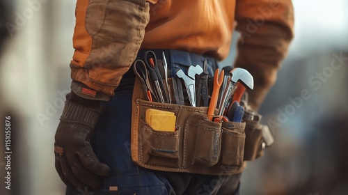 Craftsman with tools in utility belt. photo