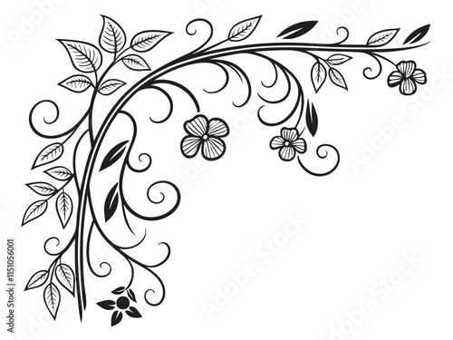 Vintage floral graphic element on white background