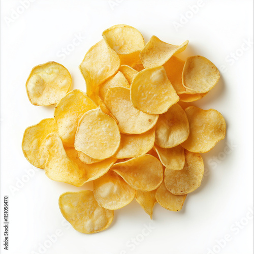 Top view salted potato chips isolated on a white background