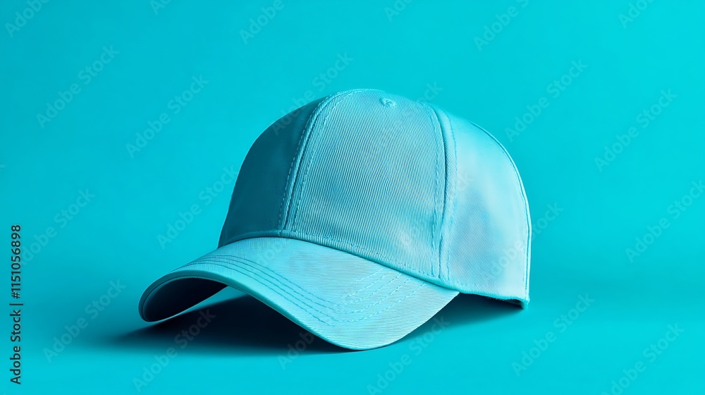 A casual baseball cap set against a turquoise blue background A casual baseball cap set against a turquoise blue background