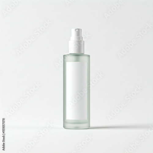 white frosted glass bottle with blank label mockup on white background