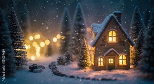 Wallpaper Mural Winter wonderland, cozy cottage, glowing windows, snow-covered landscape, miniature Torontodigital.ca
