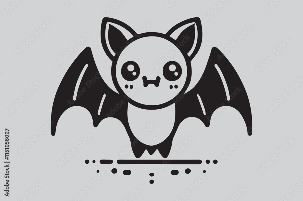 Creepy Bat Silhouette Illustration with Wings Spread Creepy Bat Silhouette Illustration with Wings Spread