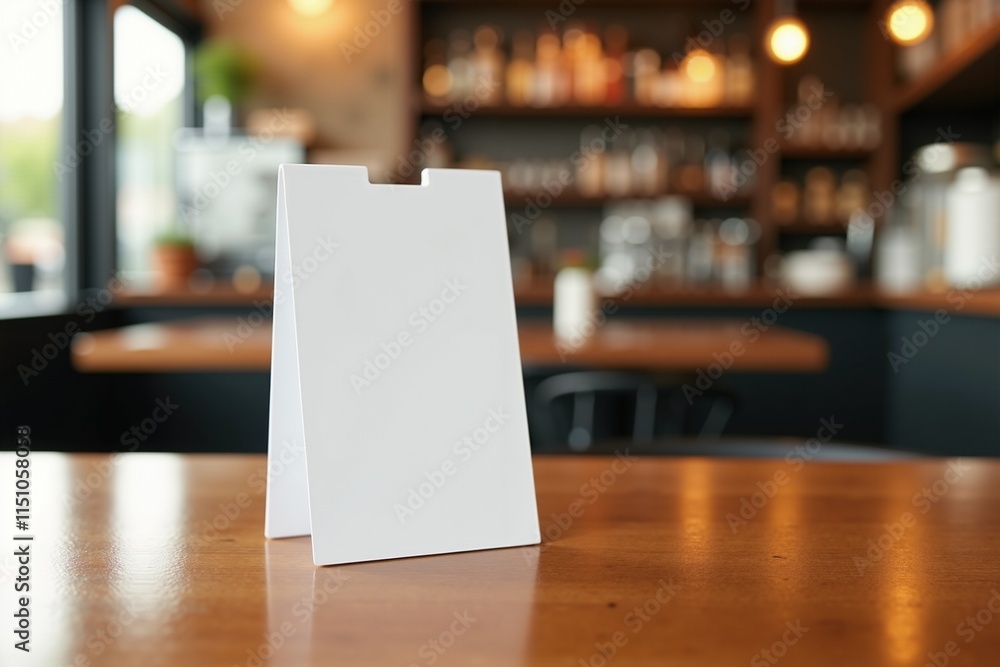 Elegant White Table Tent Sign Perfect for Menus, Promotions, or Weddings in a Cozy Restaurant Setting. Elegant White Table Tent Sign Perfect for Menus, Promotions, or Weddings in a Cozy Restaurant Setting.