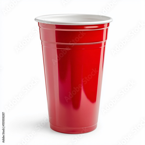 Red soft drink disposable plastic cup isolated white background