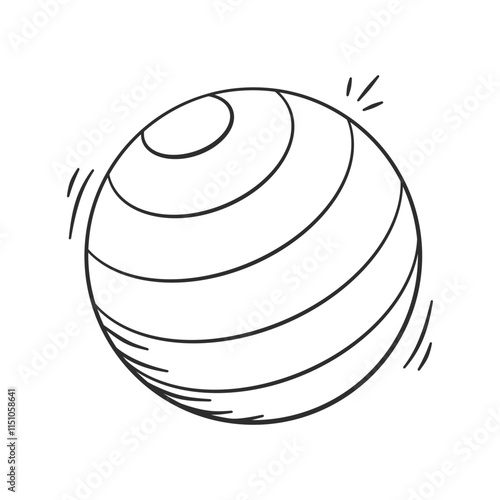 Gym equipment hand drawn illustration. Fitness ball vector icon doodle. Workout fitball device outline style design.