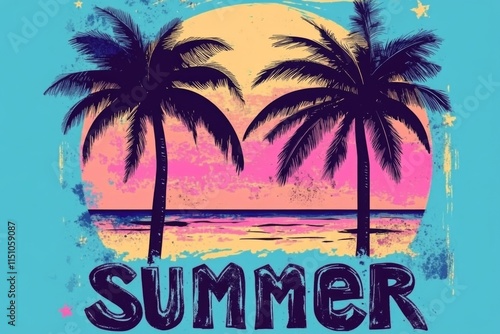 Wallpaper Mural Vintage-inspired poster featuring two palm trees at sunset. Torontodigital.ca