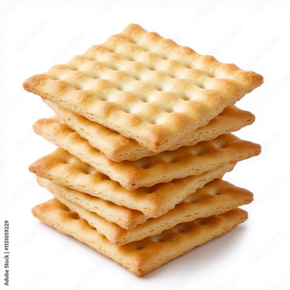 Stack of crispy square crackers isolated on a white background Stack of crispy square crackers isolated on a white background