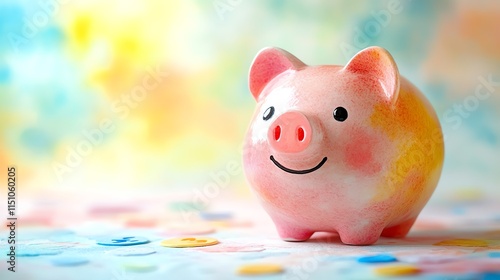 A cheerful piggy bank symbolizing savings and financial success. photo