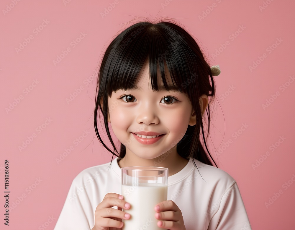 Happy Child Drinking Milk Healthy Dairy Cute Girl Happy Child Drinking Milk Healthy Dairy Cute Girl