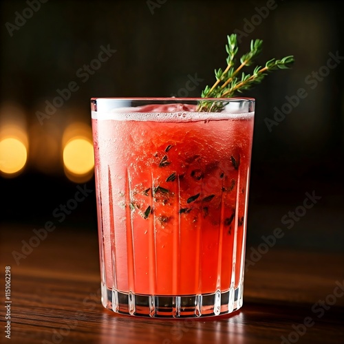  fresh watermelon juice mixed with thyme and sparkling water, served in clear glasses for a minimalist look,  watermelon thyme, minimalistic drink, watermelon cooler, sparkling water, spring refreshme photo