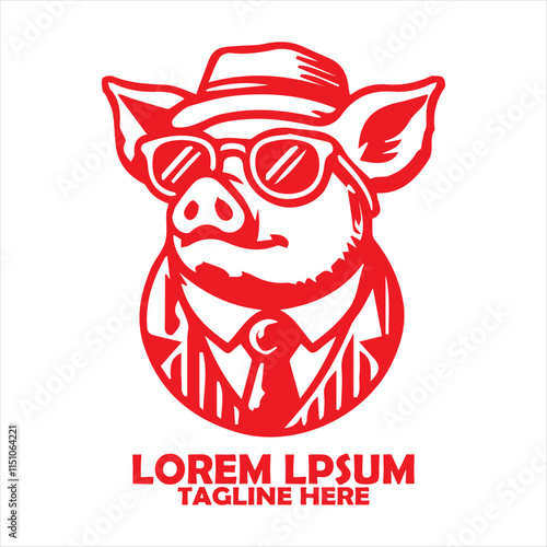 Red pig with sunglasses, hat, suit and tie. suitable for vector and background designs, Ideal for cute designs for children's products or unique promotional materials