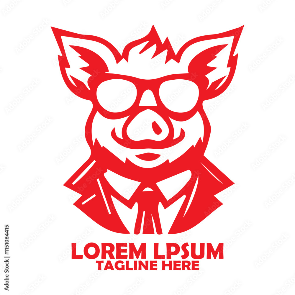 Fototapeta premium Red pig with sunglasses, hat, suit and tie. suitable for vector and background designs, Ideal for cute designs for children's products or unique promotional materials