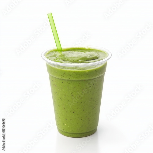 Green smoothie in take away cup isolated white background