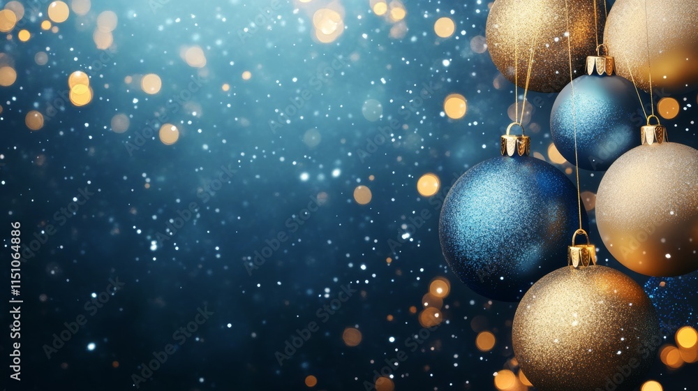 holiday web banner with shimmering gold and blue baubles holiday web banner with shimmering gold and blue baubles