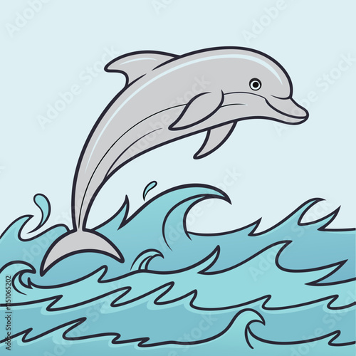 Vibrant vector artwork of a Bottlenose Dolphin leaping gracefully over sea waves.