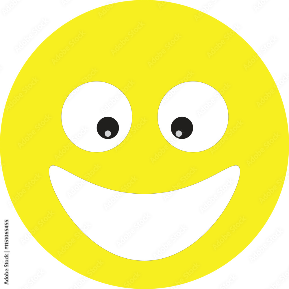Fototapeta premium A cheerful yellow smiley face with a wide smile and big round eyes.