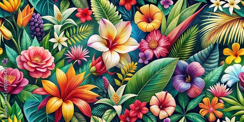 Wallpaper Mural Aerial Watercolor Tropical Flower Pattern - Floral Composition for Design Torontodigital.ca