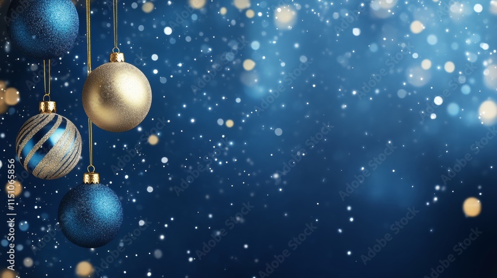 holiday web banner with shimmering gold and blue baubles holiday web banner with shimmering gold and blue baubles