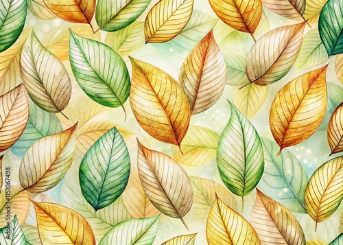 Wallpaper Mural AI Photo: Seamless Leaf Pattern, Hand Drawn, High Depth of Field Torontodigital.ca