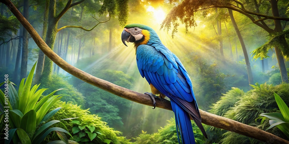 Obraz premium AI Watercolor Blue Parrot Drone Photography, Stunning Bird, Aerial View