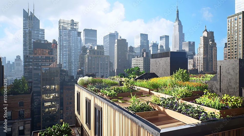 Obraz premium Building Urban Rooftop Gardens - Illustration of Garden Design