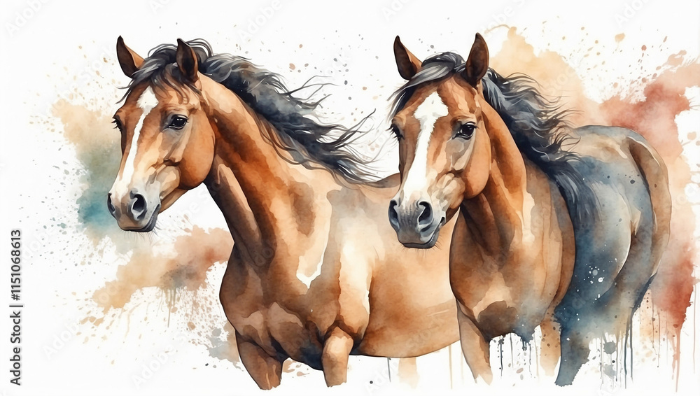 Obraz premium An Enchanting Aquarelle Portrait of a Horse Capturing Its Grace and Beauty