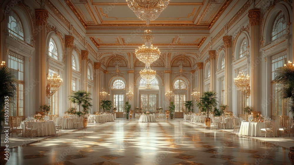 Fototapeta premium Opulent ballroom, golden dÃ©cor, wedding reception.