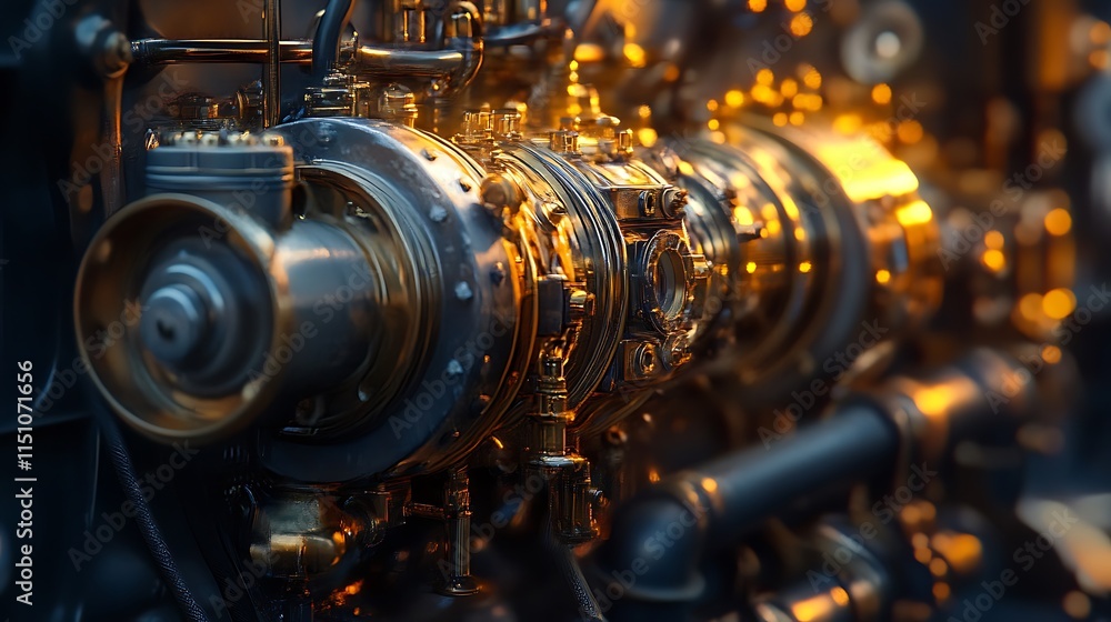 Close-up of intricate steampunk-style engine gears and mechanics. Close-up of intricate steampunk-style engine gears and mechanics.