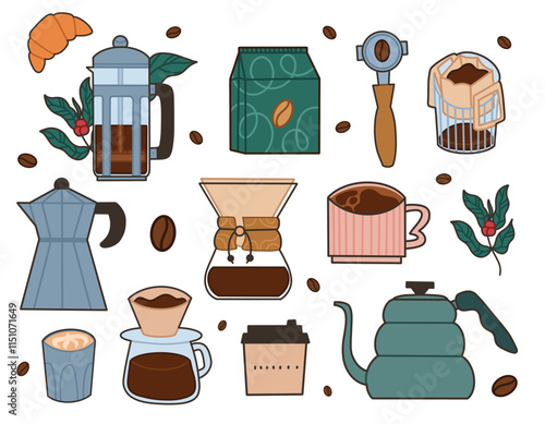 Collection of Coffee Brewing Tools with Beans and Accessories